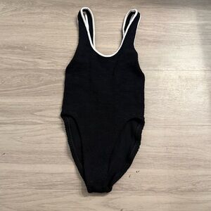 Hunza G Black Crinkle One Piece Swimsuit One Size